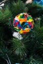 Kusudama Origami decoration in Christmas Tree Royalty Free Stock Photo