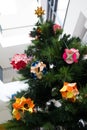 Kusudama Origami decorations in Christmas Tree Royalty Free Stock Photo