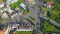 Kuta, Bali, Indonesia, March 15, 2021. Aerial view to road congestion in front of street crossing, approaching