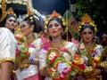 KUTA, INDONESIA - MARCH, 16, 2018: balinese girls at kuta for the hindu new year parade on bali