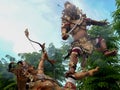 KUTA, INDONESIA - MARCH, 16, 2018: wide shot of an ogoh-ogoh statue with smoke for nyepi parade in kuta