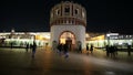 Kutafia or bridgehead tower at night, Moscow Kremlin, Russia. UNESCO World Heritage Site