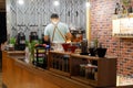Kutai Barat Indoensia - January 13 2021: Professional coffee brewing staff in a beautiful and modern interior