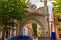 KUTAISI, GEORGIA: The arch of Mon Plaisir is a symbolic entrance to the Royal Quarter - historical center of Kutaisi. Royalty Free Stock Photo
