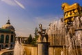 KUTAISI, GEORGIA: Fountain on the central square in Kutaisi, Georgia. The fountain shows 30 statues of the Colchis.