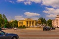 KUTAISI, GEORGIA: The Georgian Drama Theatre Lado Meskhishvili and Fountain on the central square in Kutaisi.