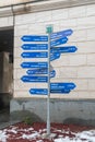 Arrows pointing direction and distances measured from the Kutaisi to the different cities in the World