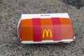 Paper box of McDonald`s McRib. McRib served in Georgian McDonald`s