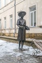 Sculpture of schoolgirl on square at No 3 Public School