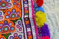 Kutch art work,Kutchhi handicrafts embroidery,Gujarat mirror work close up view,Made of needle cord Royalty Free Stock Photo