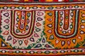 Kutch art work,Kutchhi handicrafts embroidery,Gujarat mirror work close up view,Made of needle cord,Detail patchwork carpet.close Royalty Free Stock Photo