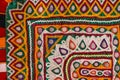 Kutch art work,Kutchhi handicrafts embroidery,Gujarat mirror work close up view,Made of needle cord,Detail patchwork carpet.close Royalty Free Stock Photo