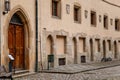 Kutna Hora, Central Bohemian, Czech Republic, 5 March 2022: Italian Courtyard or Vlassky dvur, mint with small doors and windows,