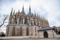 Kutna Hora, Central Bohemian, Czech Republic, 5 March 2022: St. Barbara`s Church with lancet windows, Unique gothic stone Royalty Free Stock Photo