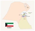 Kuwait administrative and political map with flag
