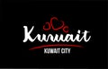 Kuwait country on black background with red love heart and its capital Kuwait City