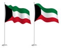 Kuwait flag on flagpole waving in wind. Holiday design element. Checkpoint for map symbols. Isolated vector on white background Royalty Free Stock Photo