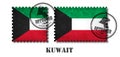 Kuwait flag pattern postage stamp with grunge old scratch texture and affix a seal on isolated background . Black color country na Royalty Free Stock Photo