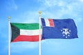 Kuwait and French Southern and Antarctic Lands two flags on flagpoles