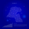 Kuwait illuminated map with glowing dots. Dark blue space background. Vector illustration