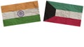 Kuwait and India Flags Together Paper Texture Illustration Royalty Free Stock Photo