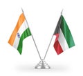 Kuwait and India table flags isolated on white 3D rendering Royalty Free Stock Photo