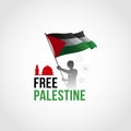 Free Palestine the boy stand with flag vector illustration