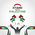 We stand with palestine the boy stand with flag vector