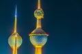 The Kuwait Towers - the best known landmark of Kuwait City - during night Royalty Free Stock Photo