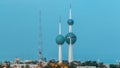 The Kuwait Towers day to night timelapse - the best known landmark of Kuwait City. Kuwait, Middle East Royalty Free Stock Photo