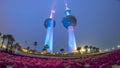 The Kuwait Towers day to night timelapse - the best known landmark of Kuwait City. Kuwait, Middle East Royalty Free Stock Photo