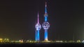 The Kuwait Towers night timelapse - the best known landmark of Kuwait City. Kuwait, Middle East Royalty Free Stock Photo