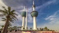 The Kuwait Towers timelapse hyperlapse - the best known landmark of Kuwait City. Kuwait, Middle East Royalty Free Stock Photo