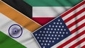 Kuwait United States of America India Flags Together Fabric Texture Illustration