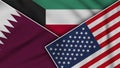 Kuwait United States of America Qatar Flags Together Fabric Texture Illustration