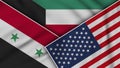 Kuwait United States of America Syria Flags Together Fabric Texture Illustration