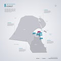 Kuwait vector map with infographic elements, pointer marks