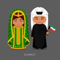 Kuwaitis in national dress with a flag.