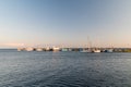 Ships in Kuznica harbour at sunset. Kuznica is a popular Polish seaside resort