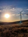 440kv high voltage towers in high Andean mountains at sunset Royalty Free Stock Photo