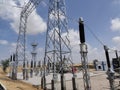 220KV switchyard in Noorsar Rajasthan India Royalty Free Stock Photo
