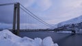 Kvalsund Bridge (Kvalsundbrua) near Hammerfest, Norway crossing Kvalsundet strait between mainland and KvalÃÂ¸ya island.