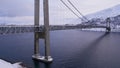 Kvalsund Bridge (Kvalsundbrua, length 741m) near Hammerfest, Norway, a suspension bridge crossing Kvalsundet strait.