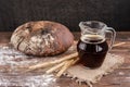 Kvass with rye bread on dark wooden background Royalty Free Stock Photo