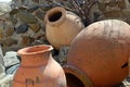 Kvevri - ancient clay vessels for wine in the cave city Uplistsikhe, Georgia Royalty Free Stock Photo