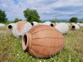 Kvevri, traditional earthenware vessel for winemaking, in Alazani valley, Kakheti, Georgia.