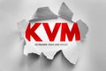 KVM keyboard video mouse acronym revealed through torn paper surface, bold letters with keyboard video and mouse meaning, Royalty Free Stock Photo