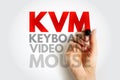 KVM Keyboard Video Mouse text on image showing device control system, computing setup, input output function, management Royalty Free Stock Photo