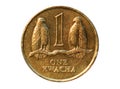 1 Kwacha coin, Bank of Zambia. Obverse, 1989 Royalty Free Stock Photo