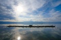 Kwan Phayao; a lake in Phayao province, the North of Thailand. Shooting with the rule of thirds between river, cloud, and sky